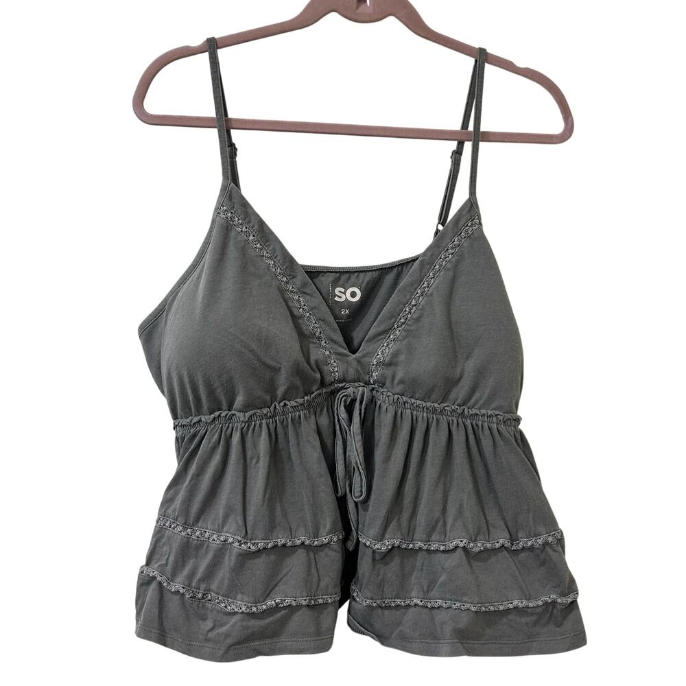 SO Womens Size 2X Gray Babydoll Tiered Tank Top Padded Preppy Festival Y2K Fairy